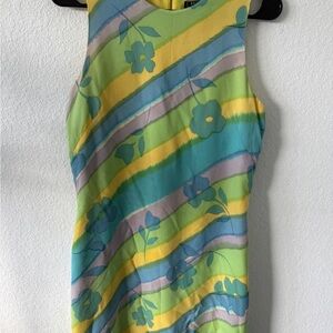 Harold's 70s Vintage Yellow and Green Silk Dress